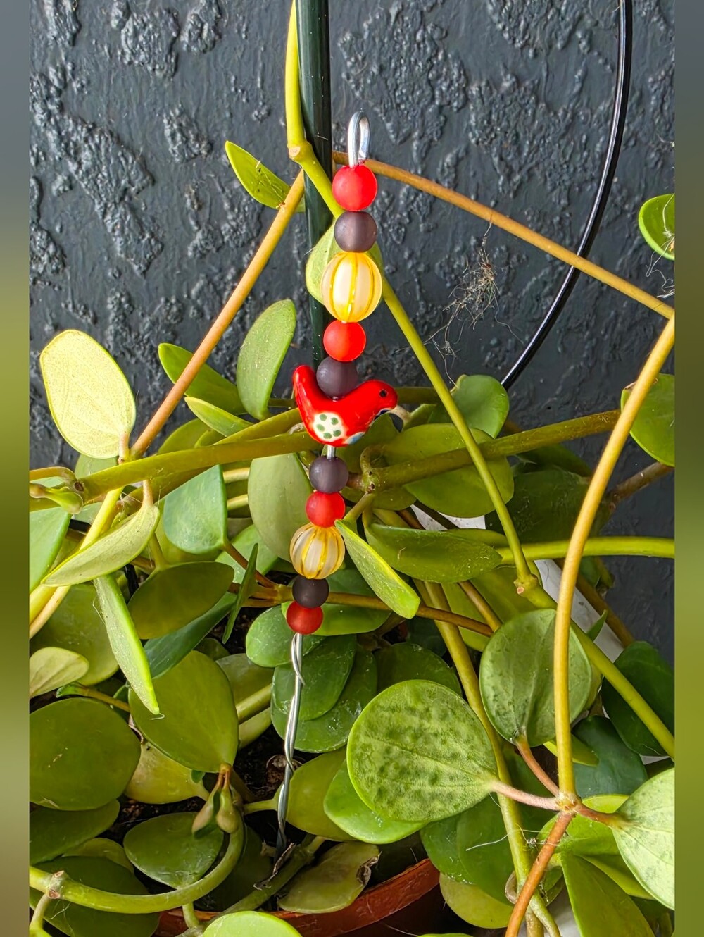 Handmade Beaded Plant Stick/garden Stake with Red Bird Accent